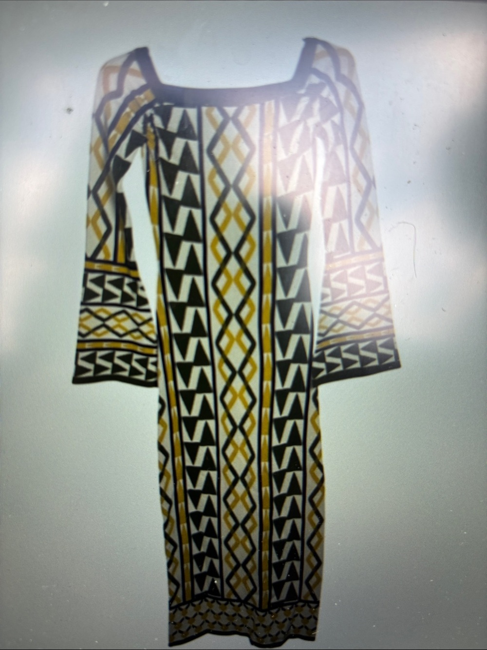 Misa Los Angeles Olive, Yellow & White Geometric Maxi Dress